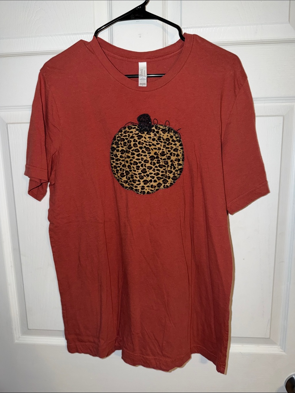Bella Canvas Rust Orange Short Sleeve Tee with Leopard Pumpkin Applique